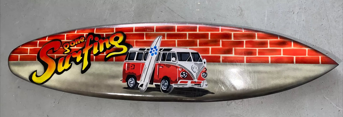 40” VW BUS AIR BRUSHED CARVED WOOD SIGN WALL ART TROPICAL PATIO TIKI DECOR