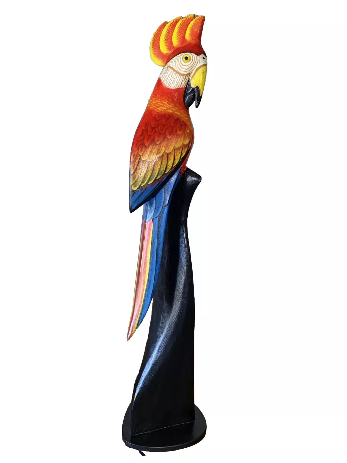 COCKATOO ON BASE HAND CARVED WOOD TROPICAL SCULPTURE BIRD DECOR TIKI