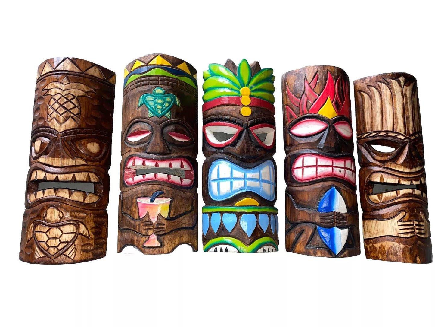 SET OF 5 12" TIKI MASK HAWAIIAN WALL ART ISLAND HOME DECOR BAR TROPICAL