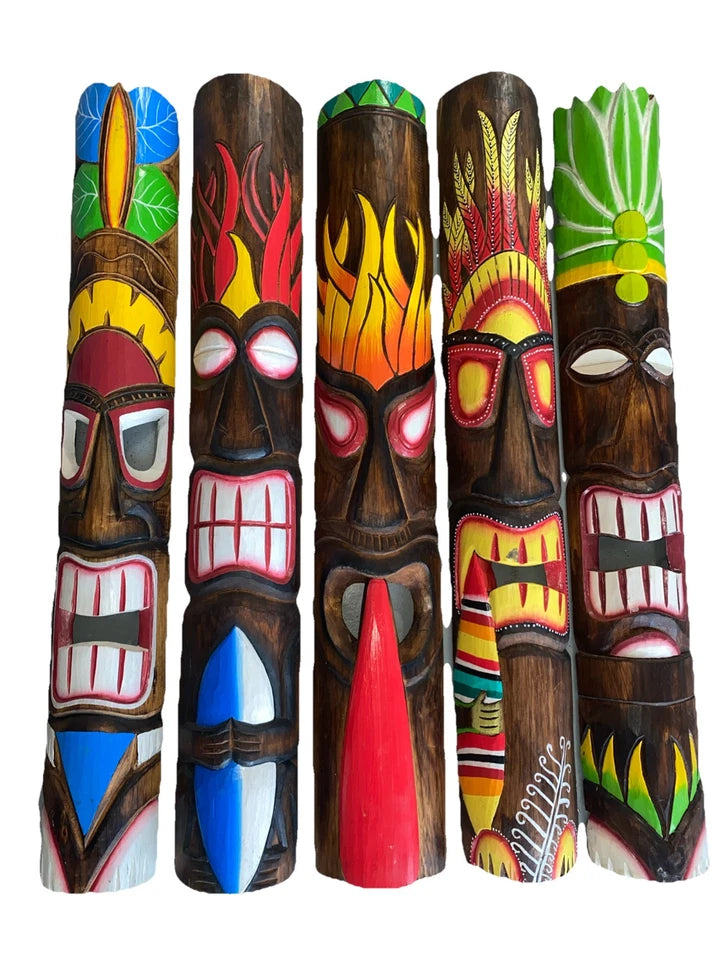 SET OF 5 40” TIKI MASK HAWAIIAN WALL ART ISLAND HOME DECOR BAR TROPICAL