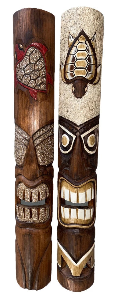SET OF 2 40” TIKI MASK HAWAIIAN WALL ART ISLAND HOME DECOR BAR TROPICAL