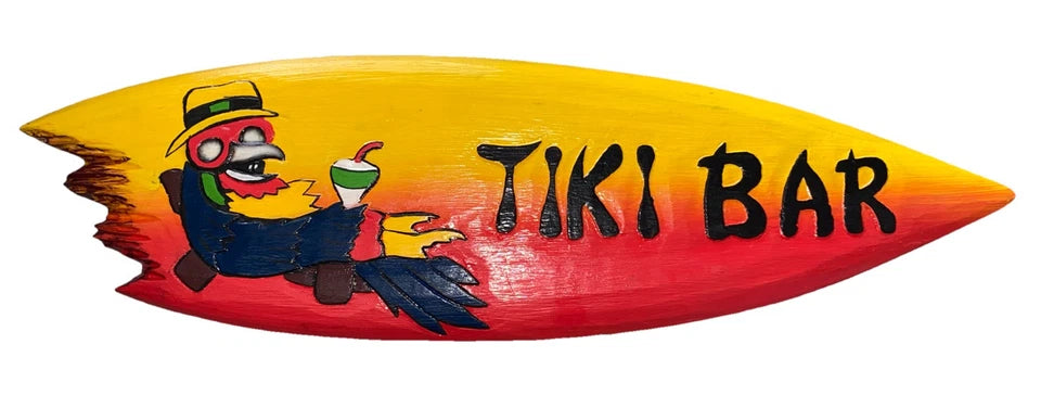 24” PARROT WITH DRINK TIKI BAR TROPICAL SIGN WALL HANGING ART ISLAND HOME DECOR