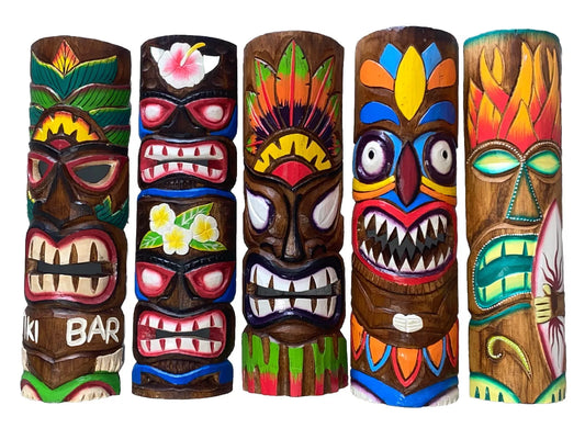 SET OF 5 20" TIKI MASK HAWAIIAN WALL ART ISLAND HOME DECOR BAR TROPICAL