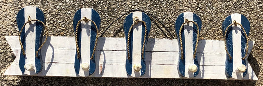 FLIP FLOP COAT HAT RACK WALL HANGING HAND CARVED WOOD TROPICAL Island DECOR