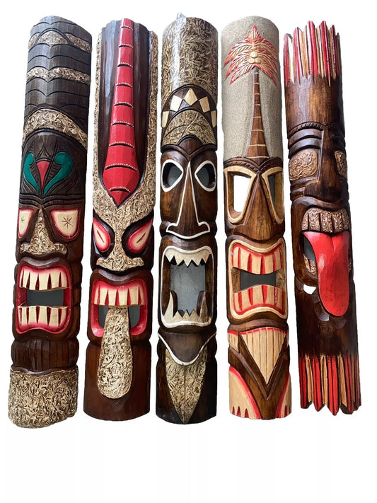 SET OF 5 40” TIKI MASK HAWAIIAN WALL ART ISLAND HOME DECOR BAR TROPICAL