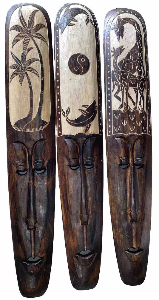 SET OF 3 40” TIKI MASK HAWAIIAN WALL ART ISLAND HOME DECOR BAR TROPICAL