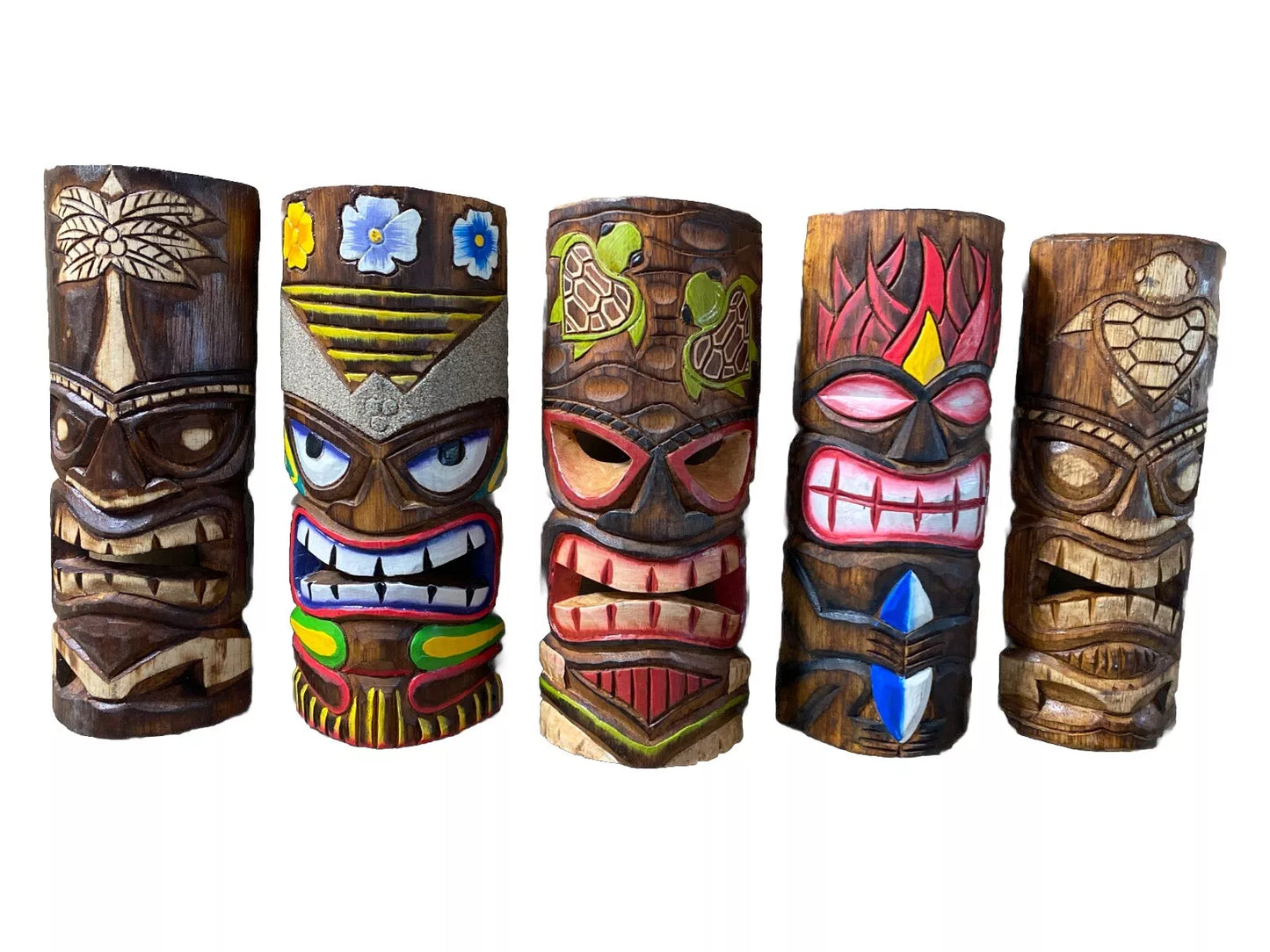 SET OF 5 12" TIKI MASK HAWAIIAN WALL ART ISLAND HOME DECOR BAR TROPICAL