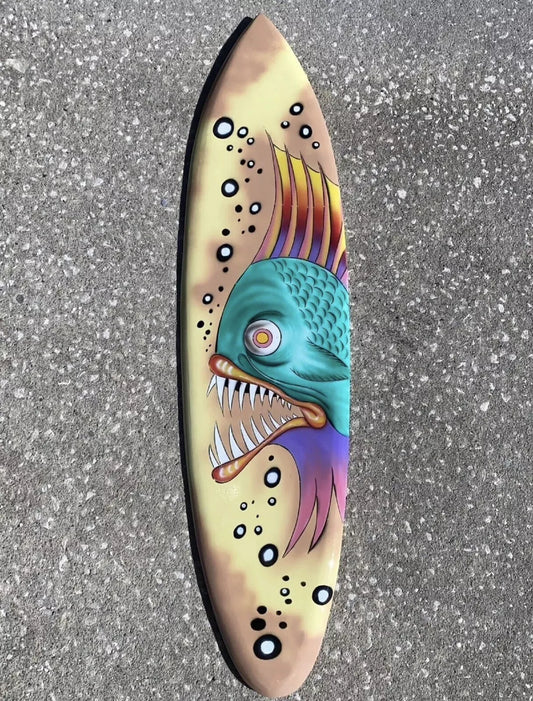 39” CRAZY FISH TIKI BAR HANDMADE SIGN WALL ART TIKI DECOR AIR BRUSHED