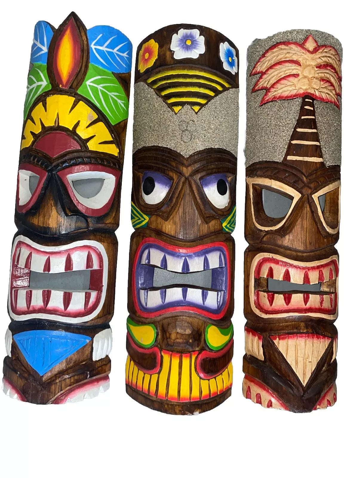 SET OF 3 20" TIKI MASK HAWAIIAN WALL ART ISLAND HOME DECOR TRIBAL BAR TROPICAL