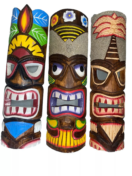 SET OF 3 20" TIKI MASK HAWAIIAN WALL ART ISLAND HOME DECOR TRIBAL BAR TROPICAL