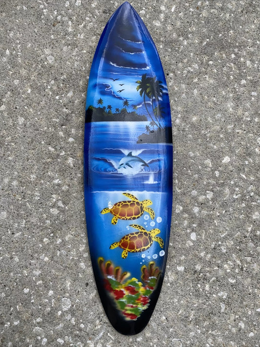 24” SEA TURTLE DOLPHINS SURFBOARD AIR BRUSH TROPICAL SIGN WALL HANGING ART DECOR